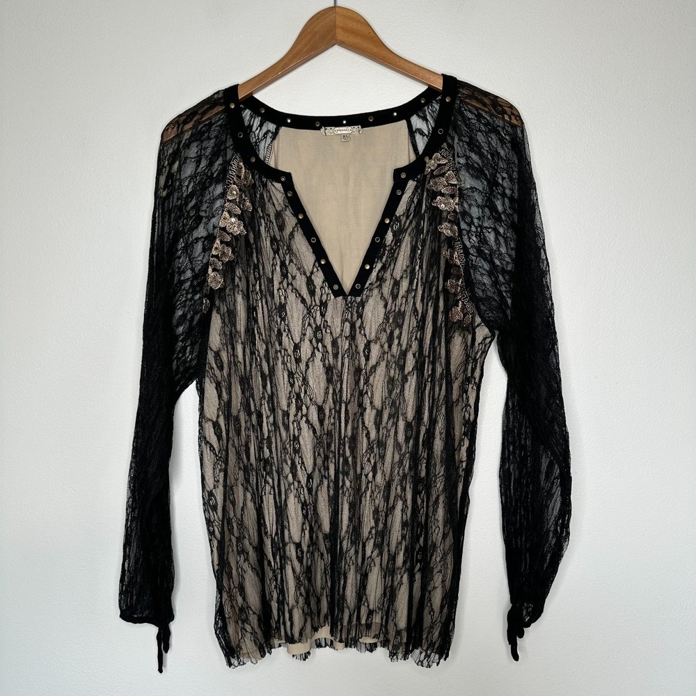 Gimmicks Lace Illusion Grommet Top XL Black Whimsigoth Fairycore